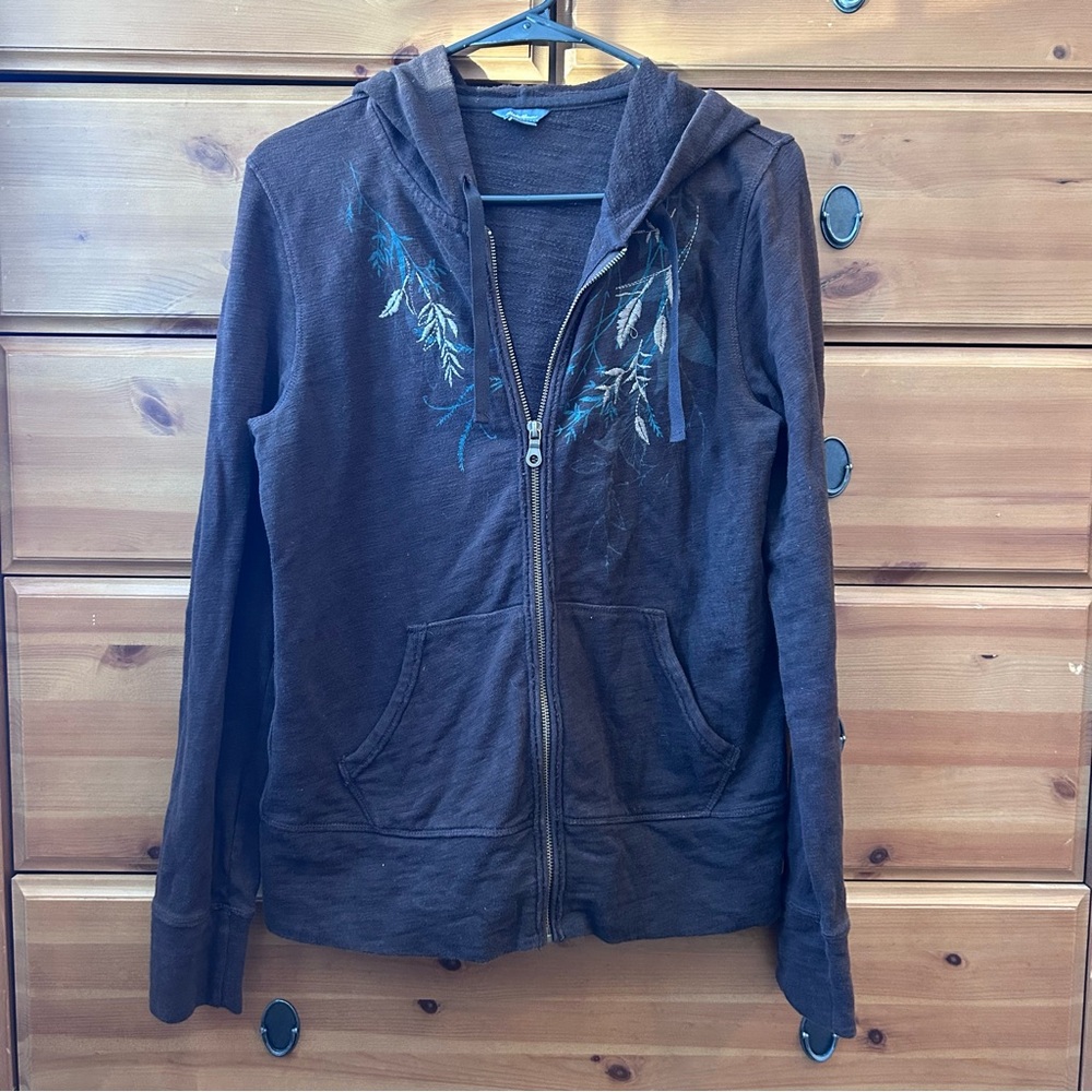 Brown Women’s Eddie Bauer Zip Up Light Jacket Floral Design